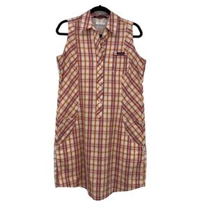 Columbia Super Bonehead Size Large Athletic Dress Peach Plaid Sleeveless Sporty